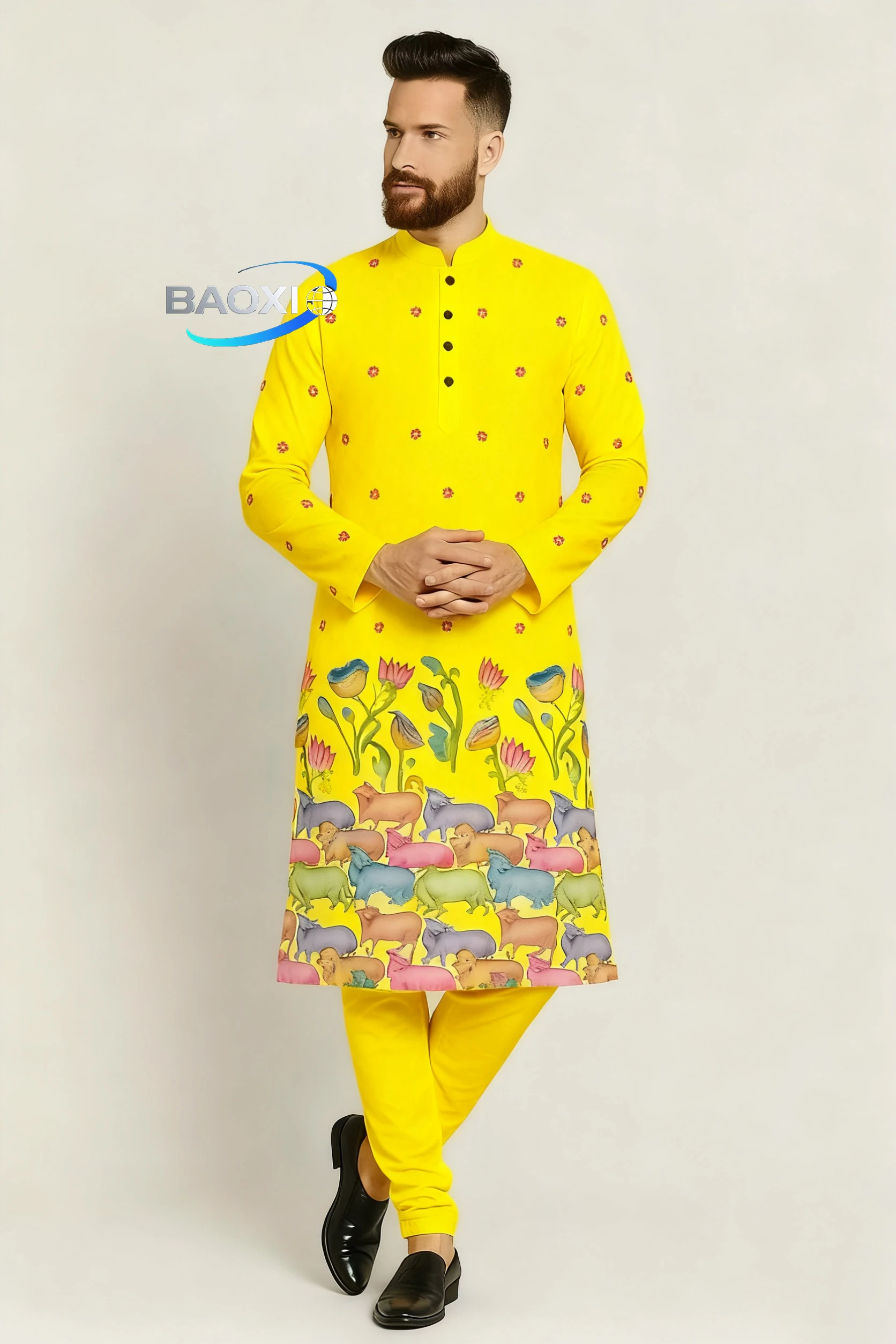2025Men's printed pattern kurta vardha fashionable and comfortable fit regular long robe suitable for all occasions