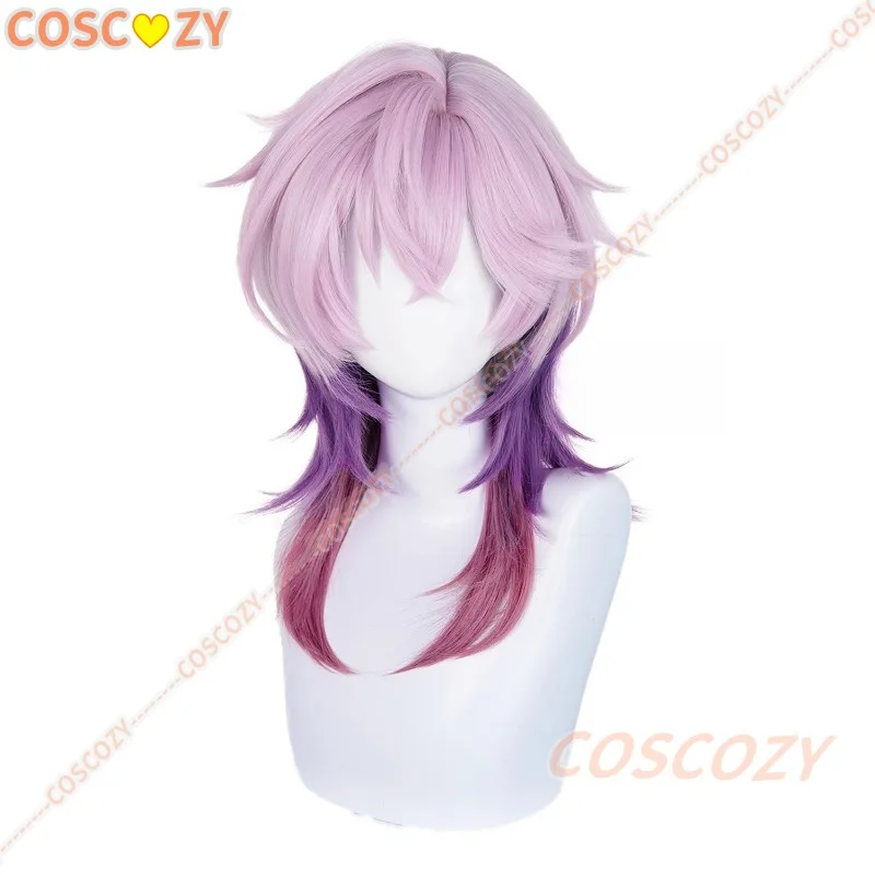 Genshin impacto durin peruca cosplay roxo cabelo longo fibra resistente ao calor festa de halloween para mulheres peruca masculina com touca peruca grátis