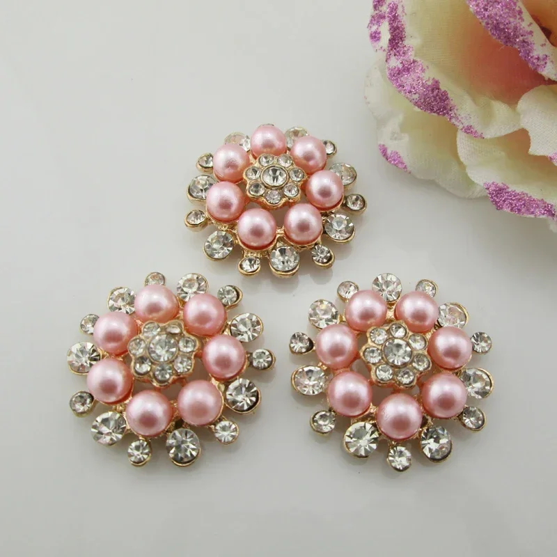 5pcs 10 Colors Pearl Flatback Rhinestone Buttons Diamante Crystal Hair Flower Scrapbooking Accessories