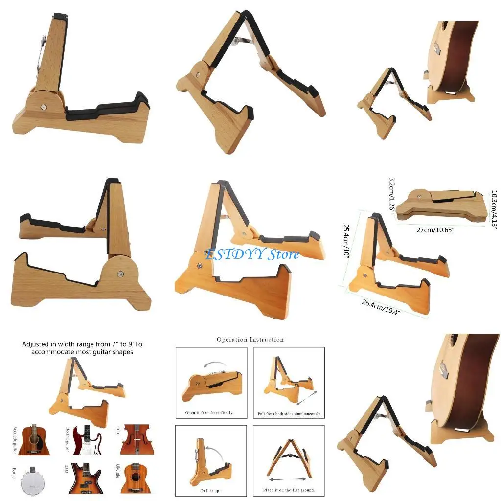 

G6DE Portable Wooden Folding Acoustic Guitar Stand Adjustable Floors Guitar Holder