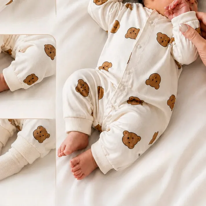 Newborn Baby Rompers Clothes Autumn Korean Long Sleeved Jumpsuit Crawling Clothes for Boys Girls Baby Bear Print Cotton