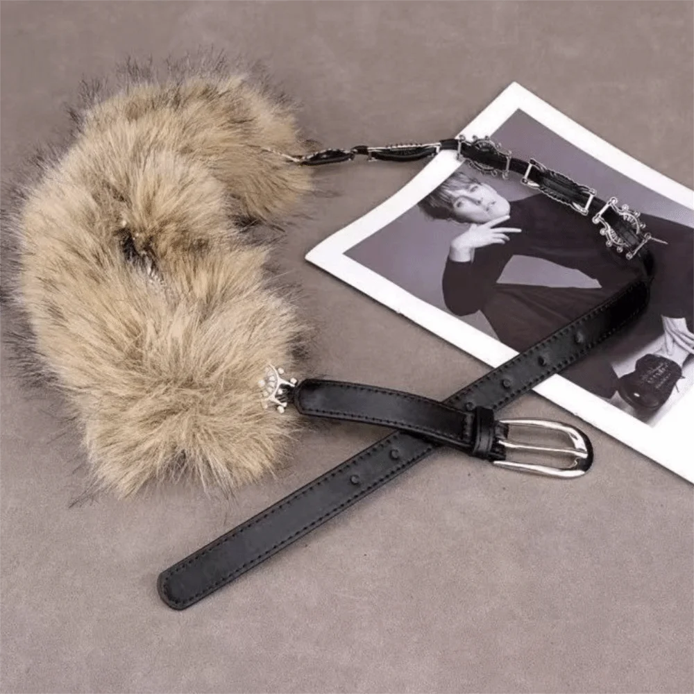 شخصية بولي Leather الجلود الجلود الفراء حزام فو الفراء الشرير أفخم حزام الكورية نمط تنوعا Y2K حزام الإناث/الفتيات