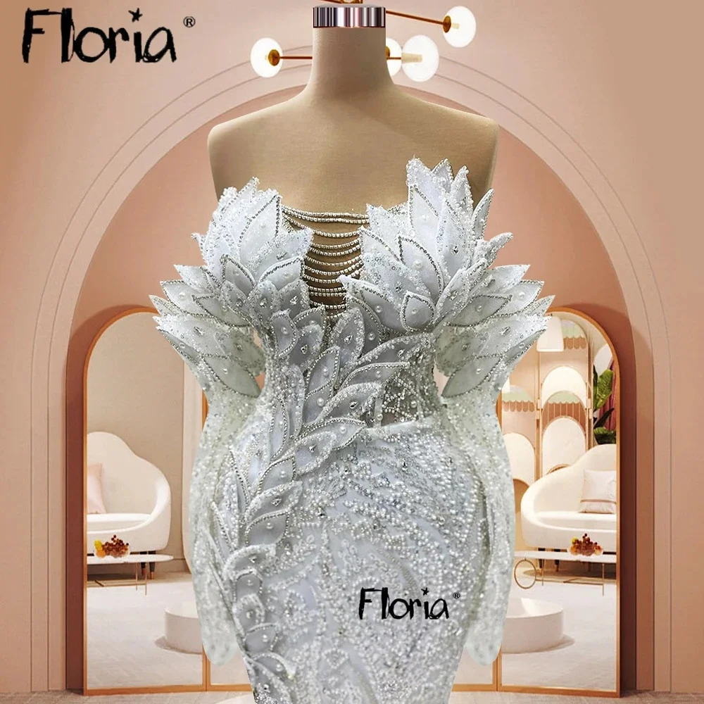 

White Bride Off Shoulder Wedding Dress Beaded Lace Long Party Gowns Customized Bridal Dress Women Celebrity Engagement Gowns