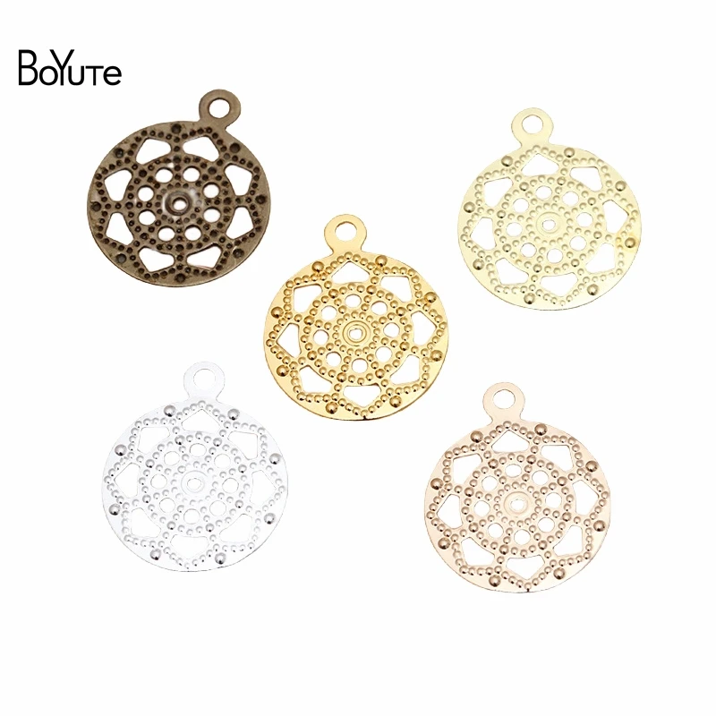 BoYuTe (200 Pieces/Lot) 13MM Metal Brass Filigree Plate Round Charms DIY Handmade Jewelry Materials