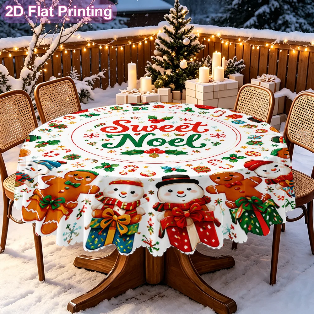 2D flat single piece Christmas gingerbread snowman gift pattern round tablecloth