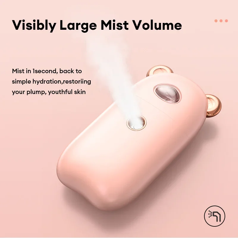 Mini Portable Humidifier Cute Bear Facial Steamer Device Beauty Spray Hydrating Apparatus Cold Spray Apparatus Rechargeable