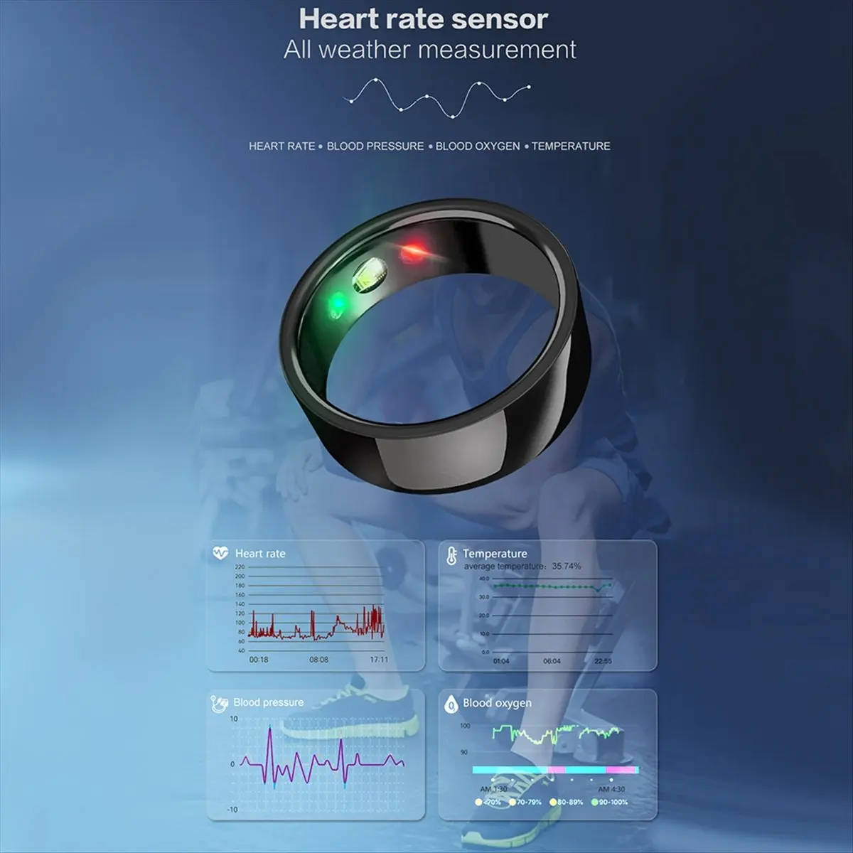 SR200 Smart Ring Activity Fitness Tracker Blood Oxygen Blood Pressure Sleep Monitor Finger Ring for IOS Android C