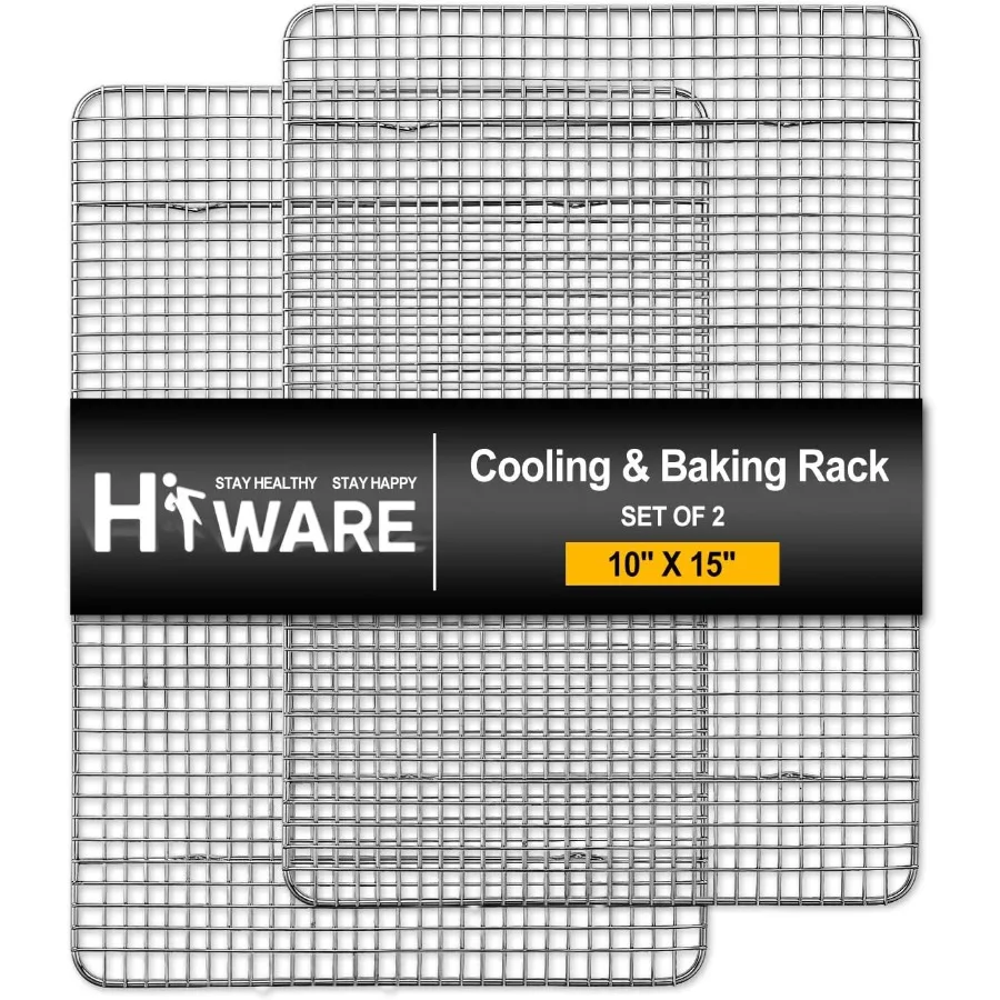 

Hiware 2Pack Cooling Racks for Baking 10 x 15 Stainless Steel Wire Cookie Rack Fits Jelly Roll Sheet Pan Oven Safe for Cooking