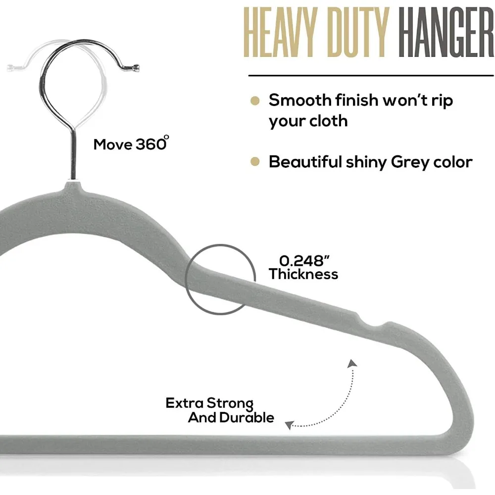 شماعات بدلة مخملية غير قابلة للانزلاق مكونة من 150 قطعة - خطاف قابل للدوران للسراويل والمعاطف والقمصان والمزيد - منظم ملابس عالي الجودة #2