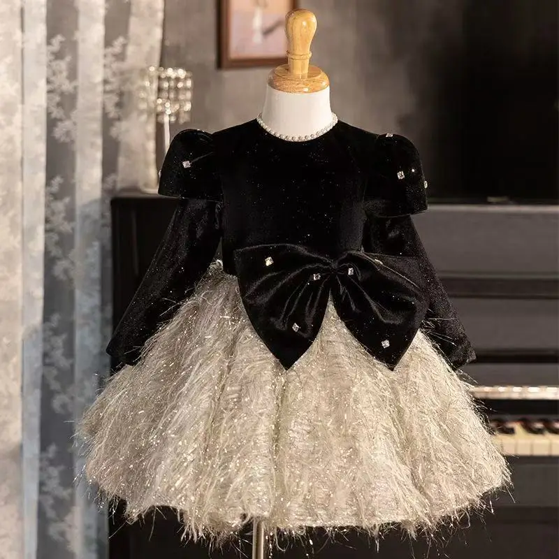 Girls' 2026 New Birthday Princess Gown Dress Halloween Light Luxury High-End Piano Performance Host