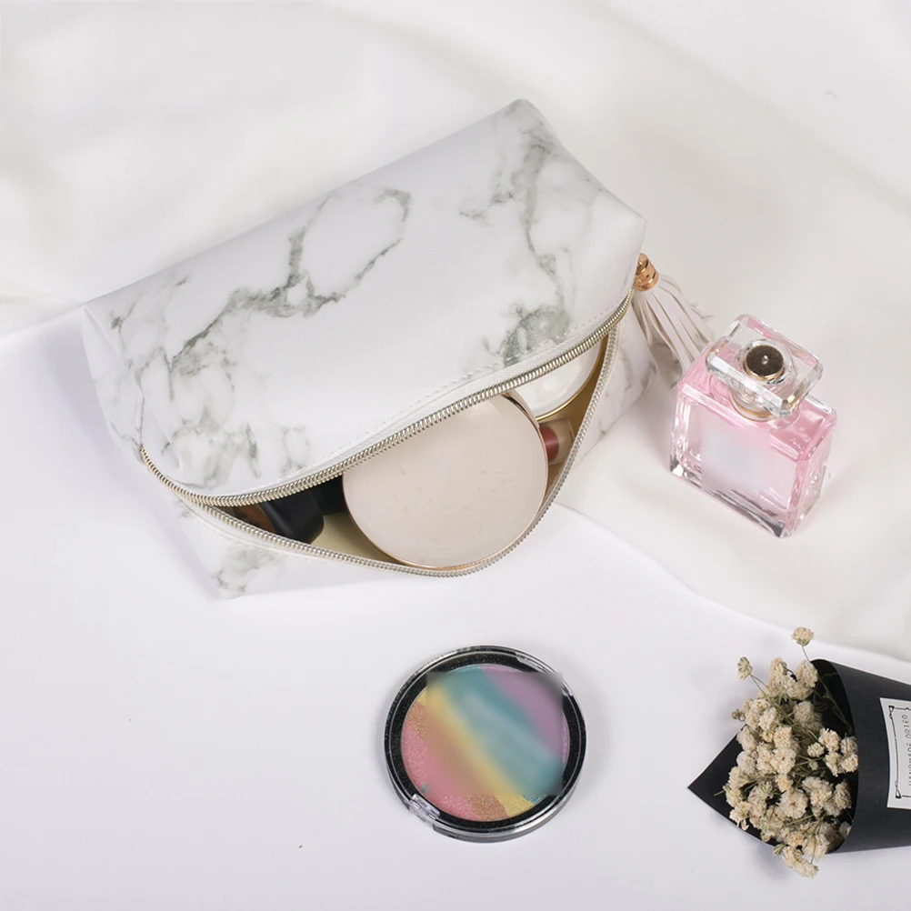 

3pcs Storage Bag Set Toiletries Waterproof Travel Organizer PVC Transparent Marble Design Zipper Closure Bag Large