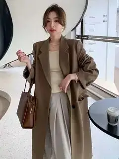 سترة طويلة فضفاضة غير رسمية للنساء تصل فوق الركبة بأسلوب كوري للربيع والخريف معطف واق من الرياح أنيق وخفيف
