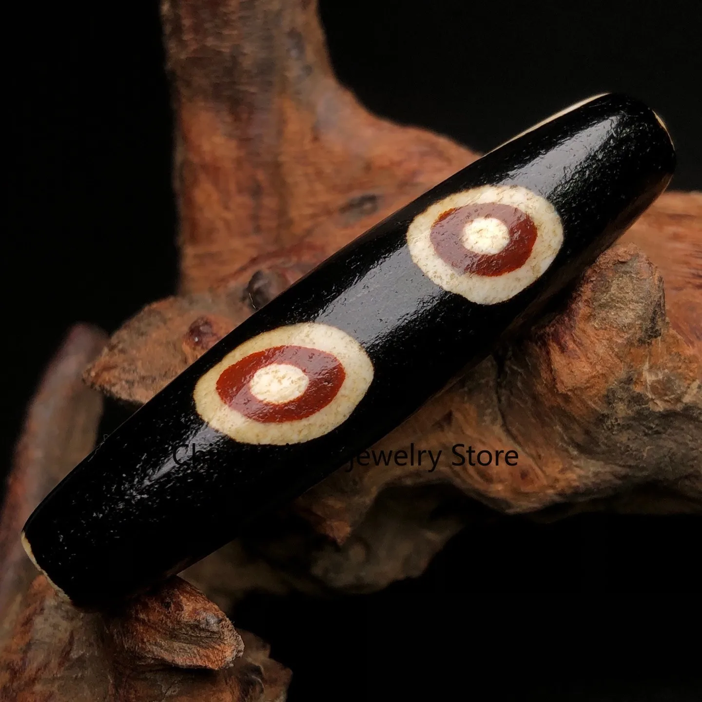 Rare Tibetan Old Agate DZi *2 Eyes* Bead Amulet Pendant 58mm M0401