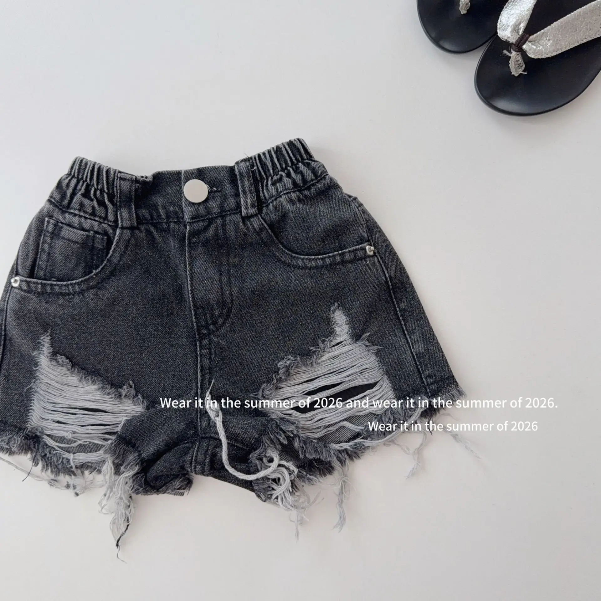 Girls Denim Shorts 2026 Korean Kids Stylish Versatile Hot Pants Outer Wear Toddler Denim Washed Shorts