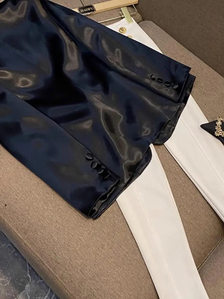 2025 Autumn Casual Black Blazers Coat Women Satin All-match Tops Japan Korean Style Fashion New Single Button Jackets