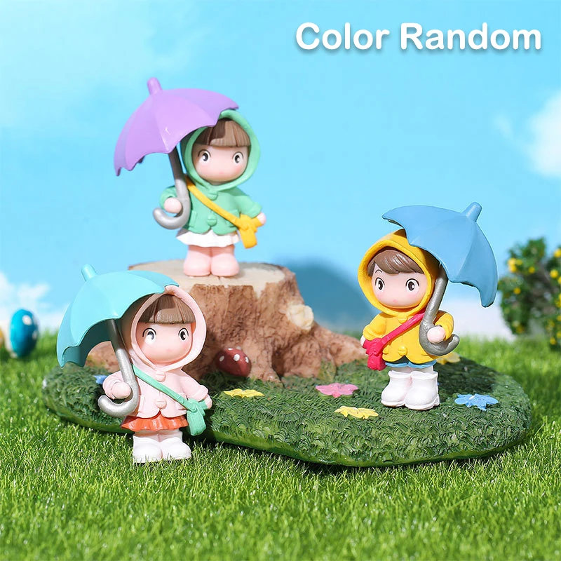 Cute Raincoat Umbrella Boy Girl Doll Small Ornament Desktop Decoration Doll Accessories Gift Children's Toys Micro Landscape