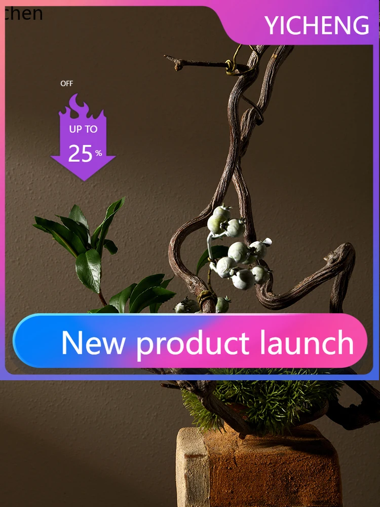 

LYY Artificial Flower Rustic Ceramic Art Small Square Vase Ceramic Flower Tea Room Living Room Ornament Housewarming