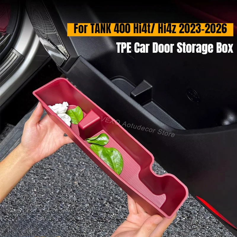 

For Great Wall WEY TANK 400 Hi4t Hi4z 2026 2023-2025 Car Door Storage Box TPE Side Door Groove Origanizer Interior Accessories