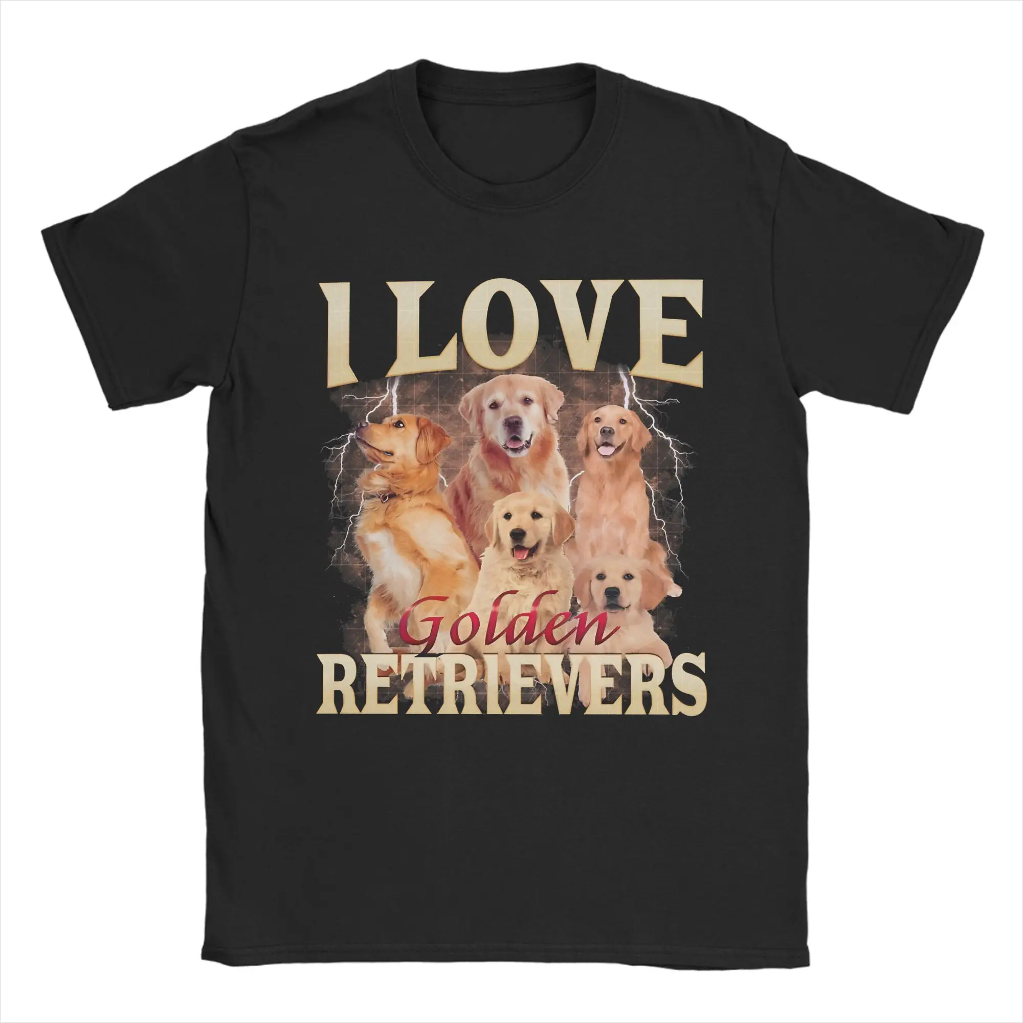 Men Women's I Love Golden Retrievers 90s  T Shirts  100% Cotton Tops Vintage Short Sleeve Round Collar Tees 4XL 5XL 6XL T-Shirt