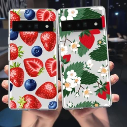 Strawberry Fields Clear Phone Case For Google Pixel 8 6 7 Pro 6A 7A Fruit Flower Shockproof Soft Cover For Google Pixel 7 8 Pro