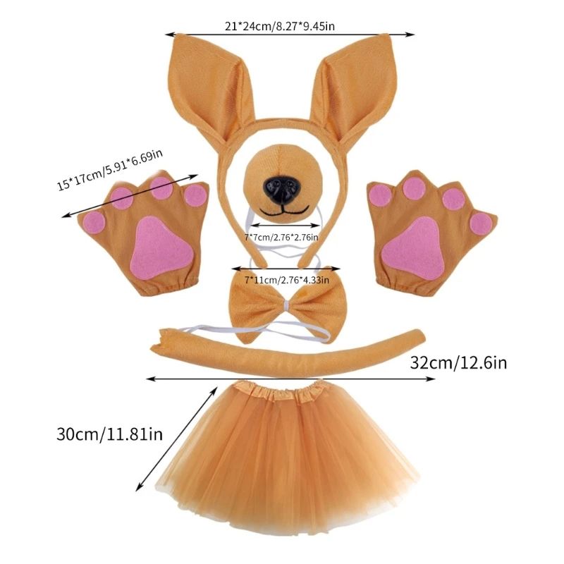 Kängurus Kostüm Set Kängurus Ohr Stirnbänder Schwanz Schnauze Handschuh Tier Cosplays Kostüm für Halloween Weihnachtsfeier