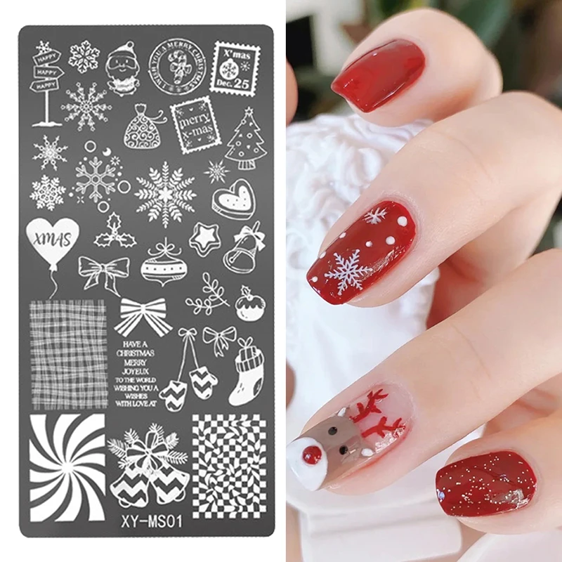 Ano novo natal placas de carimbo de unhas série celebração boneco de neve padrão de aço inoxidável arte do prego manicure modelo