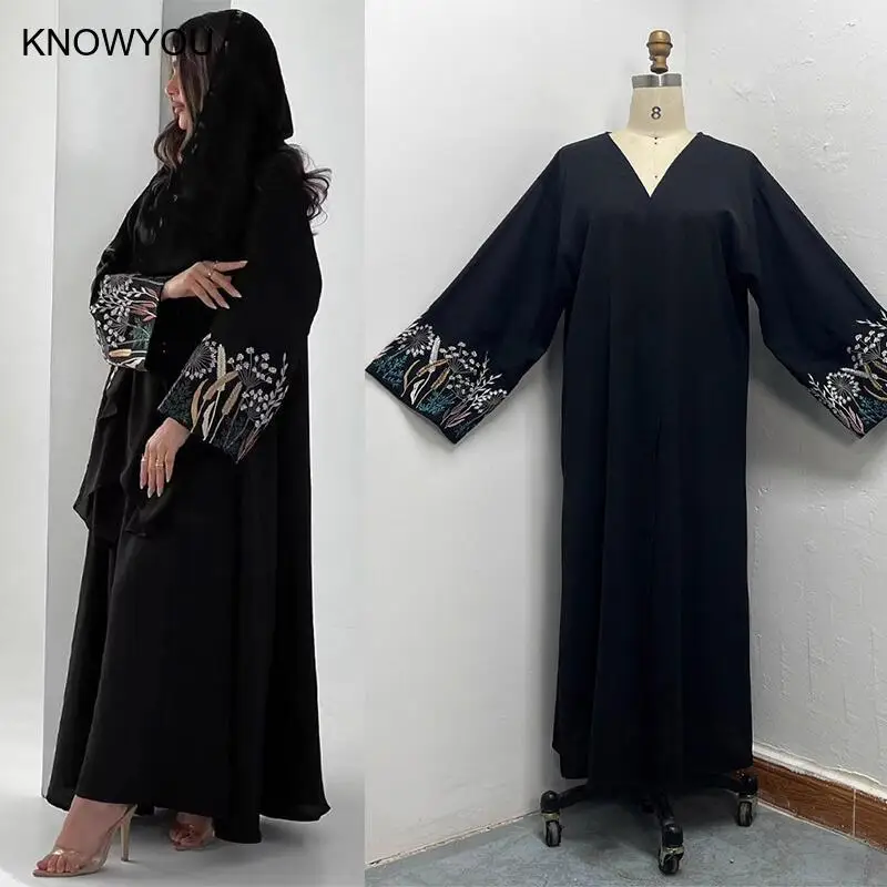 عباية إسلامية فستان مطرز سترة سوداء رداء طويل للنساء فستان حفلة إسلامية جلابية رمضان عبايات فيستدوس المغرب