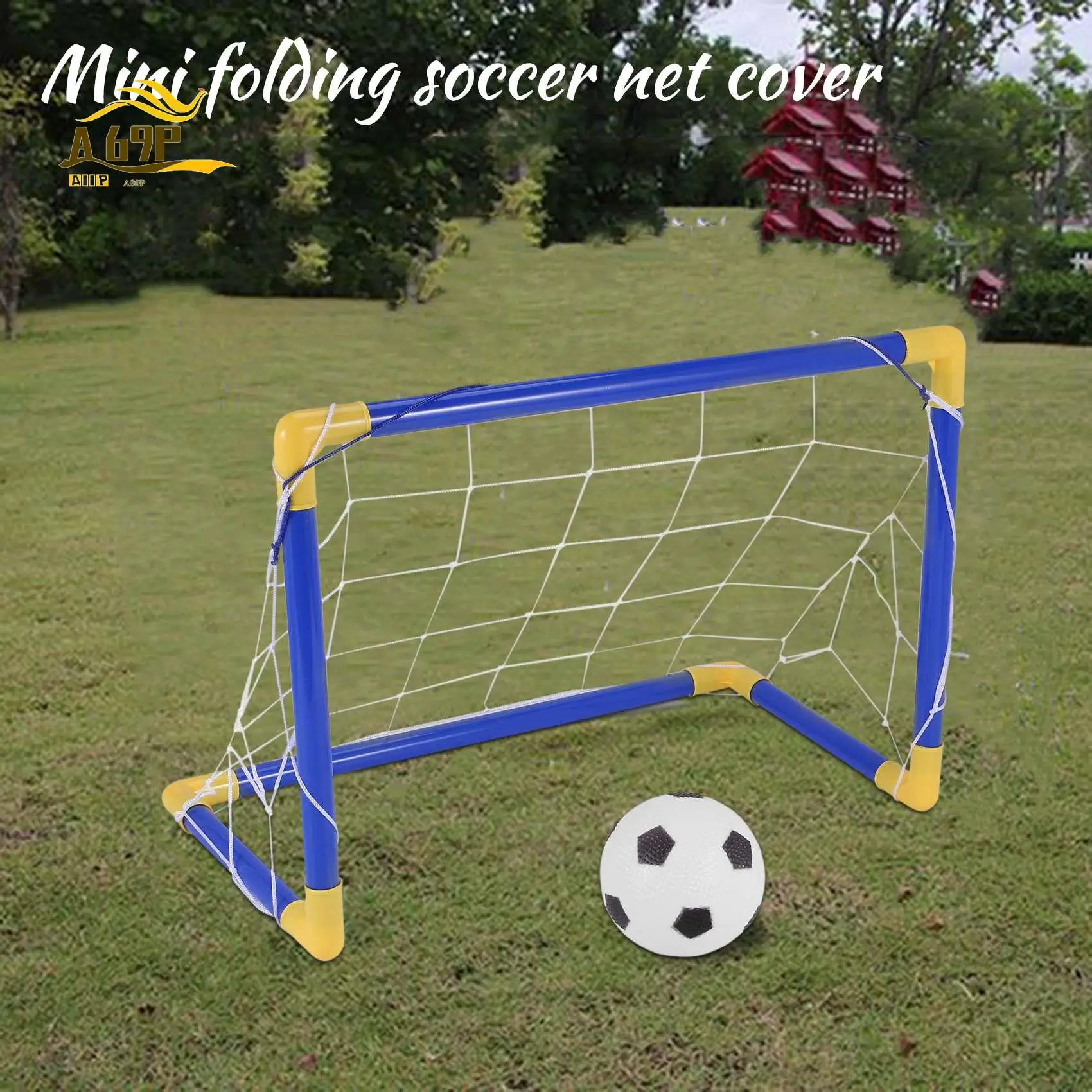 A69P-Indoor Mini Folding Football Soccer Ball Goal Post Net Set+Pump Kids Sport Outdoor Home Game Child Birthday Gift Plasti