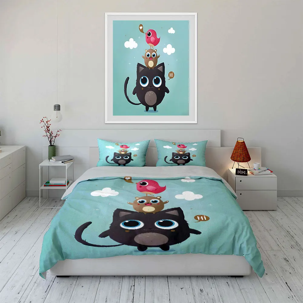 Cute stacked animal illustration Print Soft Comfortable Duvet Cover Bedding Set Included 1*Duvet Cover  2*Pillowcases