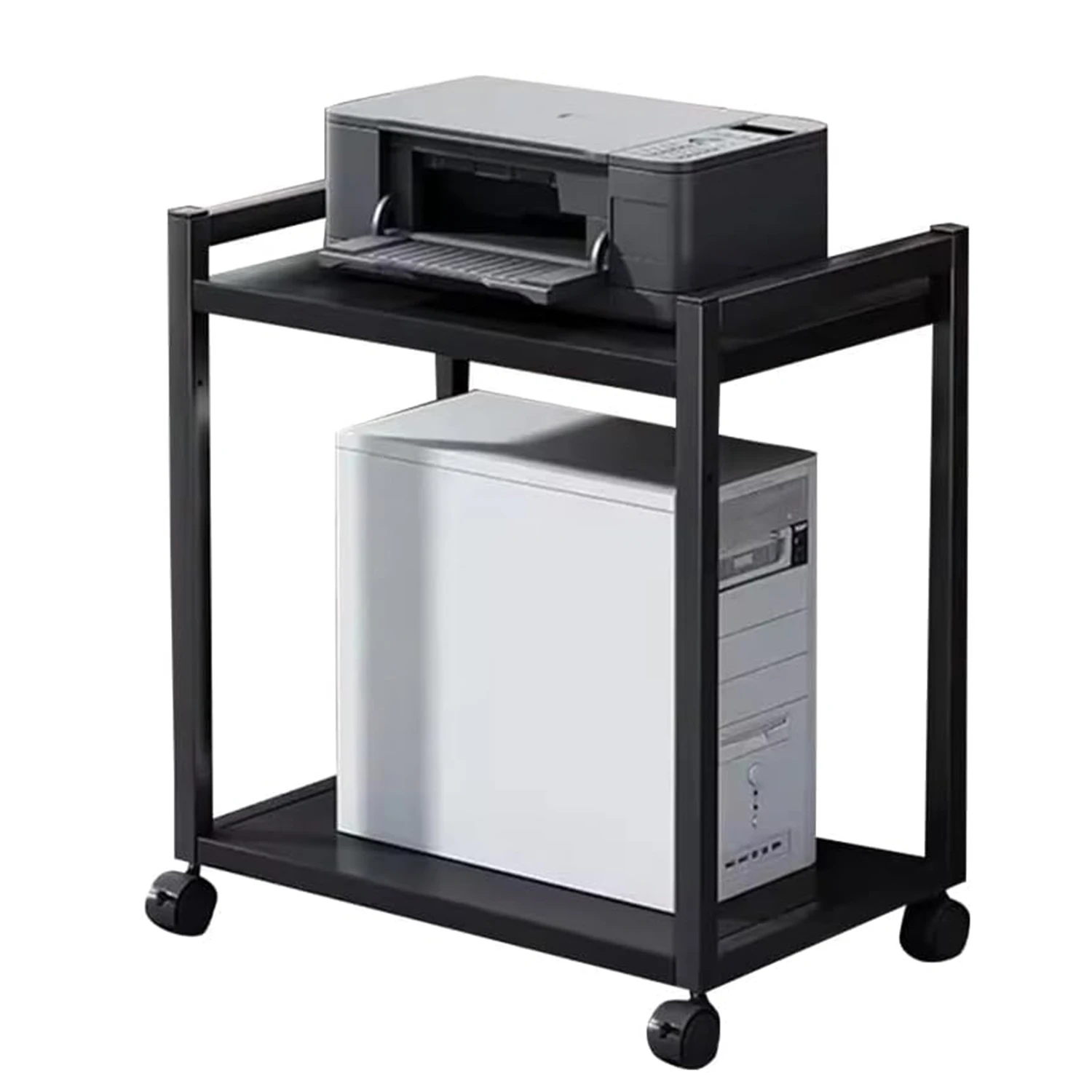 

2-Tier Computer Tower Stand with Locking Wheels,Height Adjustable Printer Table Rolling Shelf CPU Holder Cart for Home Office