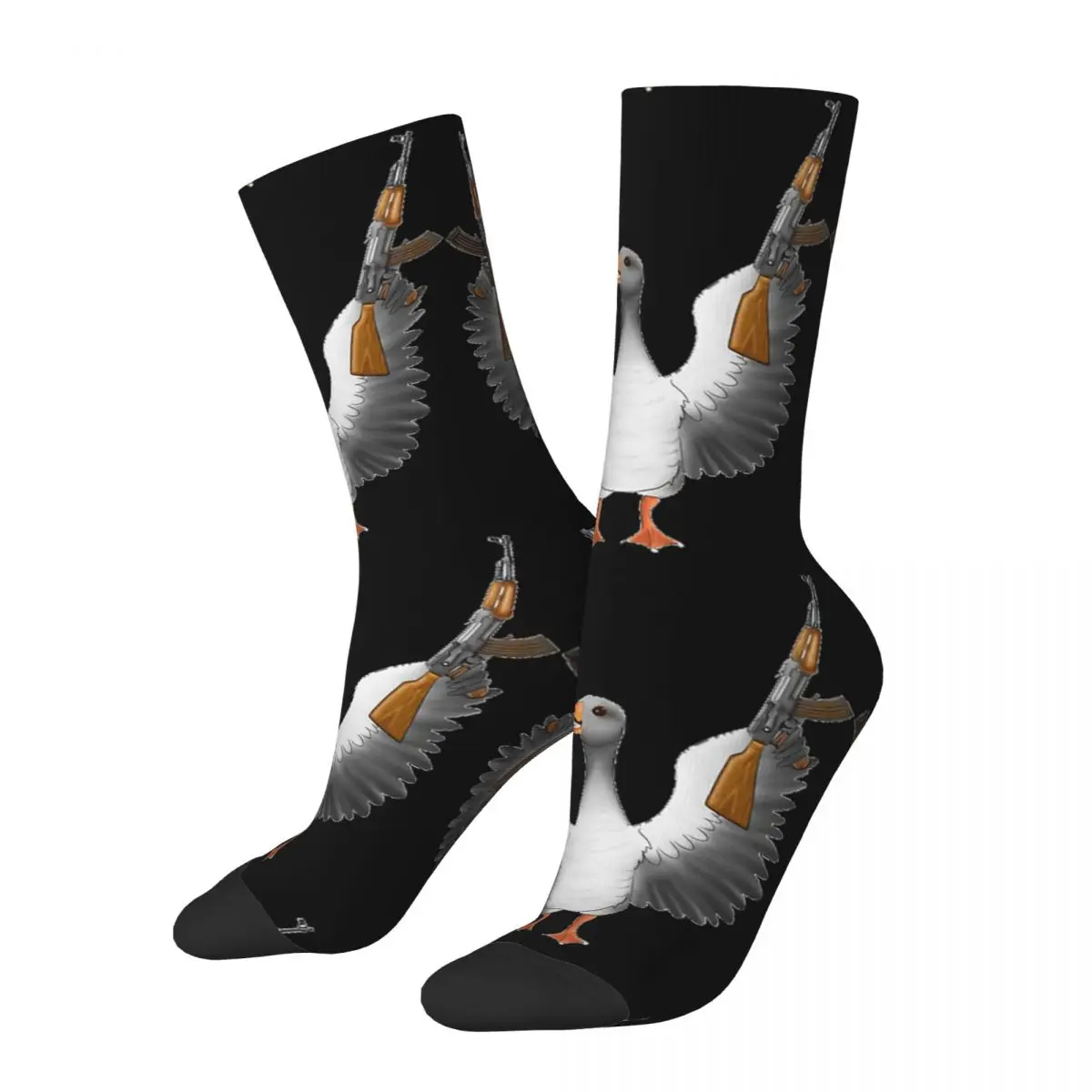 Funny Crazy Sock for Men Goose Doing Violence Hip Hop Harajuku Goose Happy Seamless Pattern Printed Boys Crew compression Sock