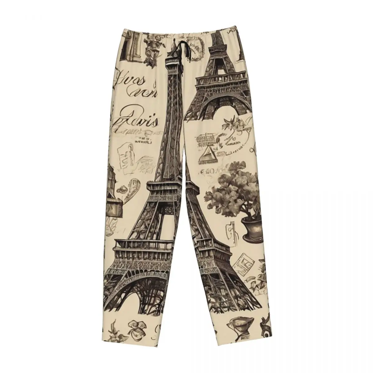 

Custom French Paris France Eiffel Tower Women Pajama Pants Lounge Sleep Sleepwear Bottoms with Pockets