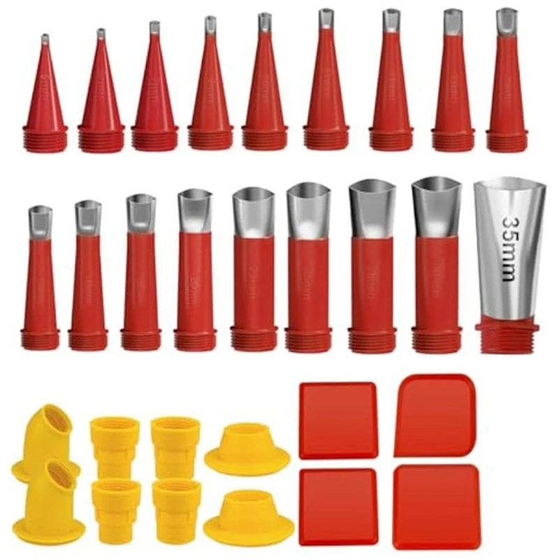 

Caulk Finisher Kit Caulking Nozzle Tips Stainless Steel With Connection Bases Replacement 30 Pieces