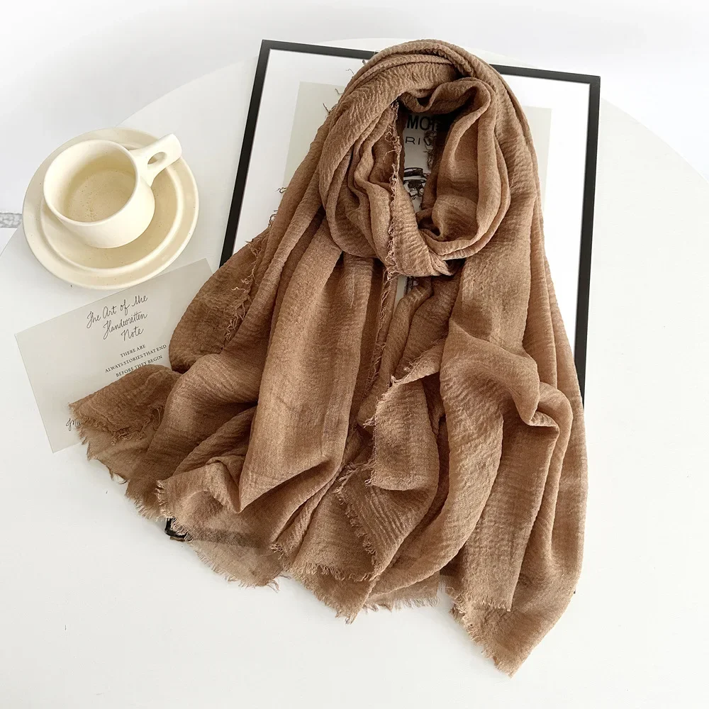 Solid Color Cotton and Linen Scarf 2024 Autumn and Winter New Women\'s Silk Scarf Retro Monochrome Medium Decorative Long Shawl