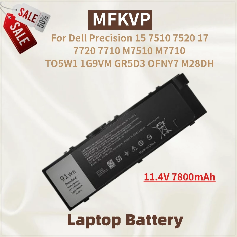 

Высококачественный аккумулятор для ноутбука MFKVP 11,4 В 7800 мАч для Dell Precision 17 7720 7710 M7510 M7710 15 7510 7520 T05W1 0FNY7 M28DH
