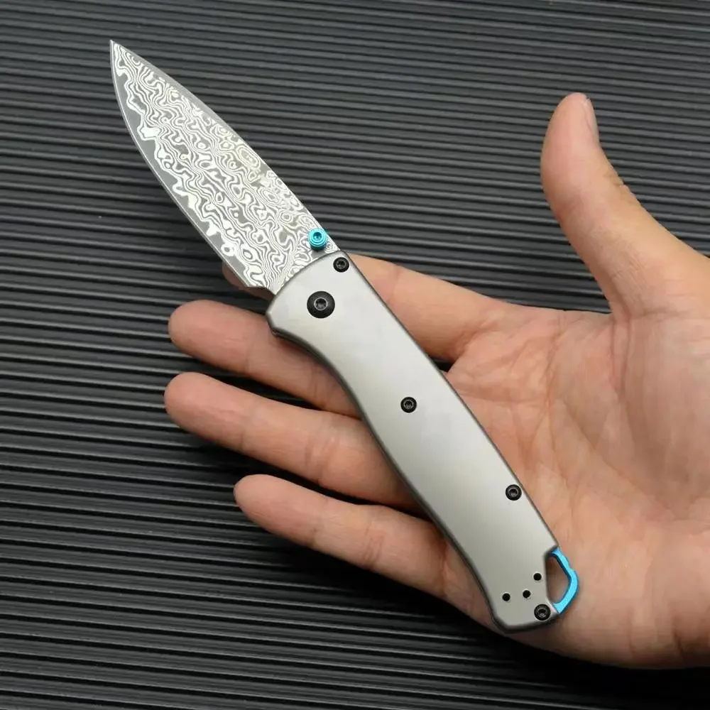 Damascus Steel Blade BM 535 Bugout Tactical Folding Knife Titanium Alloy Handle Outdoor Camping Survival Pocket Knives