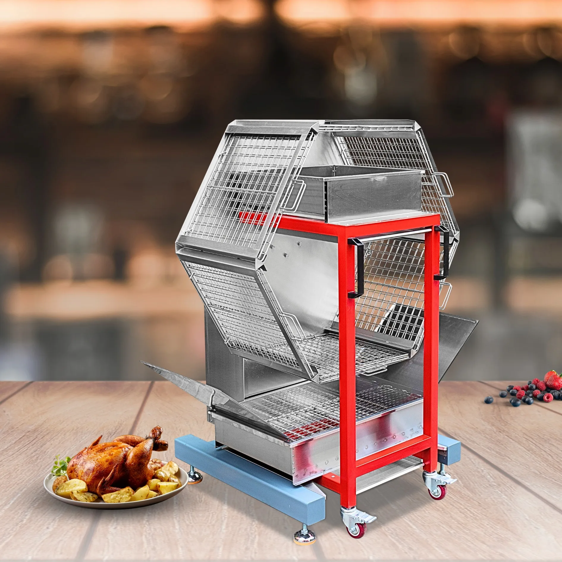 Lava Stone Robata Charcoal Stainless Steel Automatic Rotary Vertical Gas Rotisserie Chicken Roaster Oven Grill Machine With CE
