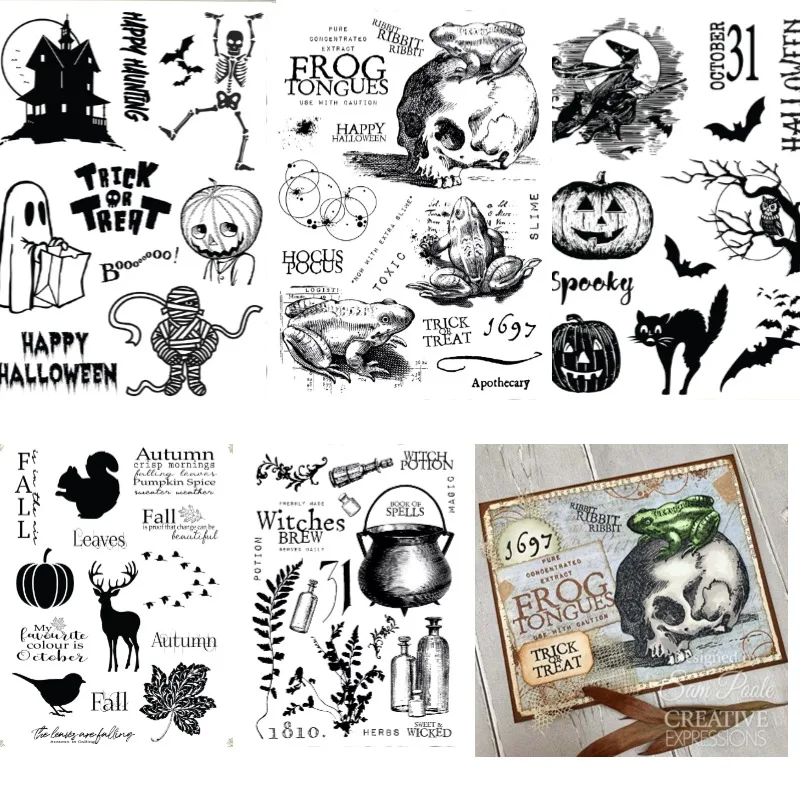 Halloween Collection Frogs Witches Brew Grass Water Bottle Falling Leaves Deer Bird Pumpkin Metal Cutting Stamp Stencil 2024 New