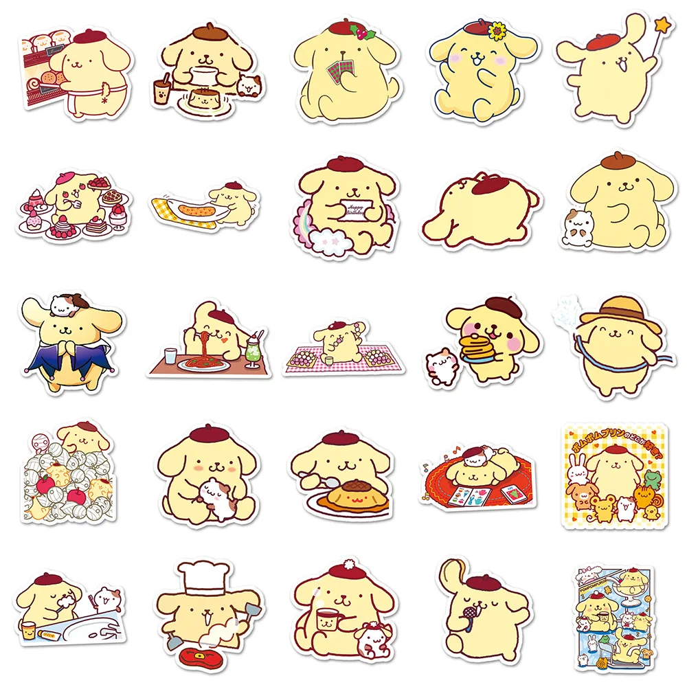 Kawaii Sanrio Pompom Purin Adesivos, Crianças estéticas, DIY Graffiti, Scrapbooking, Laptop, Impermeável, Brinquedo Decal dos Desenhos Animados, 10 Pcs, 30 Pcs, 50Pcs