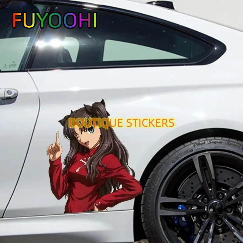 FUYOOHI pegatinas de moda para coche, pegatinas de dibujos animados de chicas de anime Fatestay Night Tohsaka Rin, decoración para ventana de coche