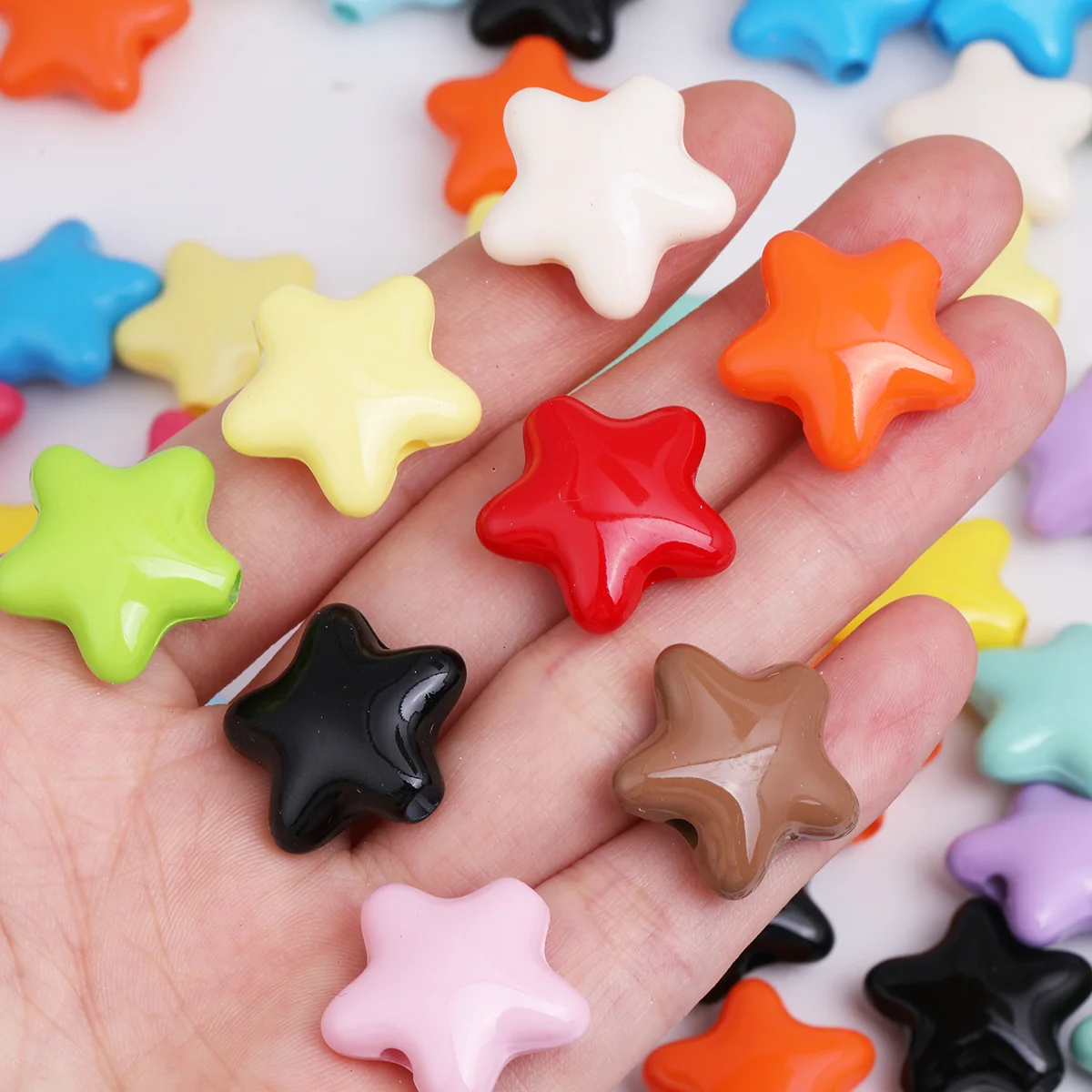 16pcs/32pcs Random Color 2cm High Gloss Chubby Five-Point Star Acrylic Beads for Pen Topper Bracelet Jewelry Craft Supplies