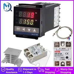 Digital PID Temperature Controller REX-C100 REX C100 thermostat + 40DA SSR Relay+ K Thermocouple 1m Probe RKC LED Screen Display