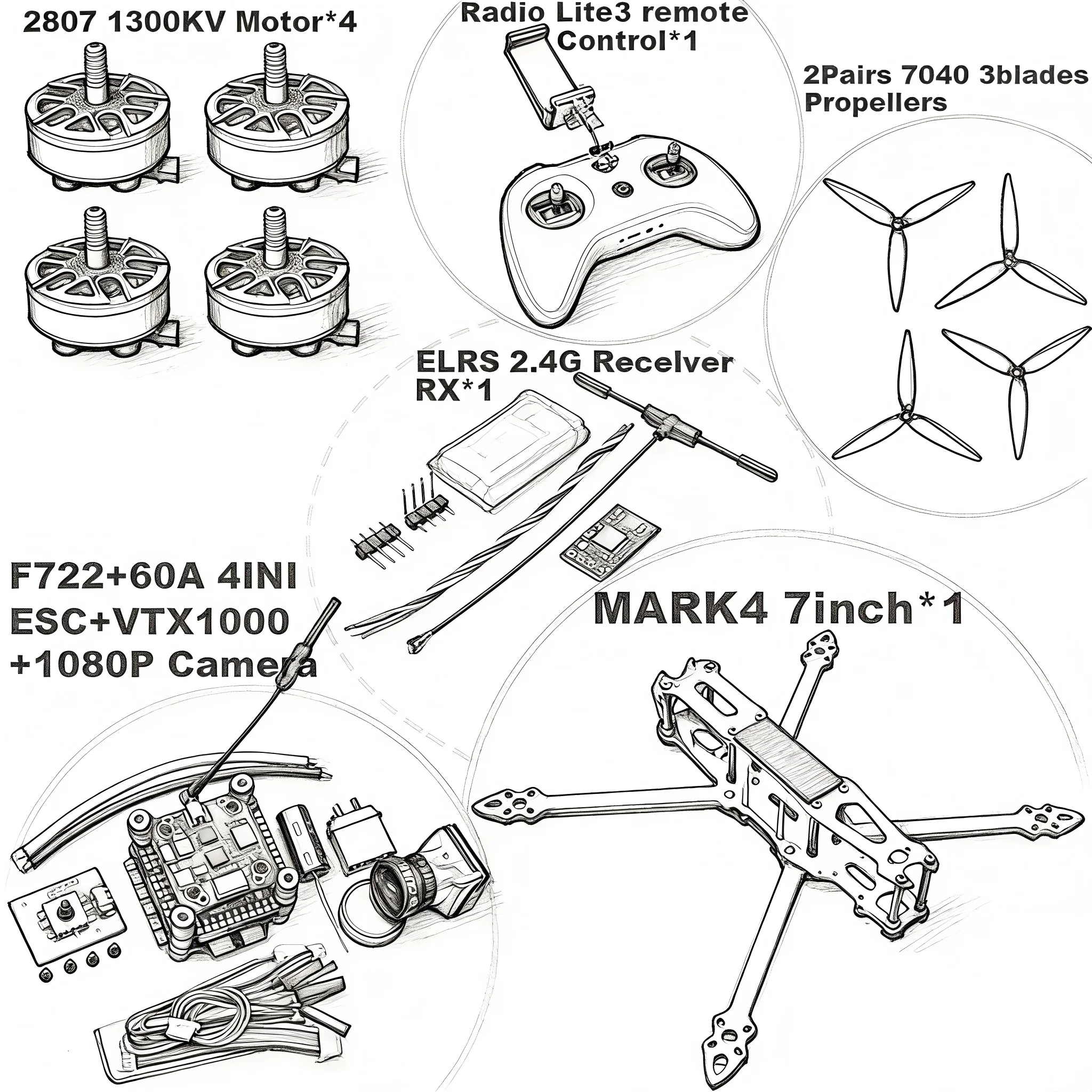 

DroneHub MARK4 V2 7inch F722 Flight Control 45/60A 4INI ESC rack drone FPV carbon fiber PV Racing Drone Quadcopter Freestyle