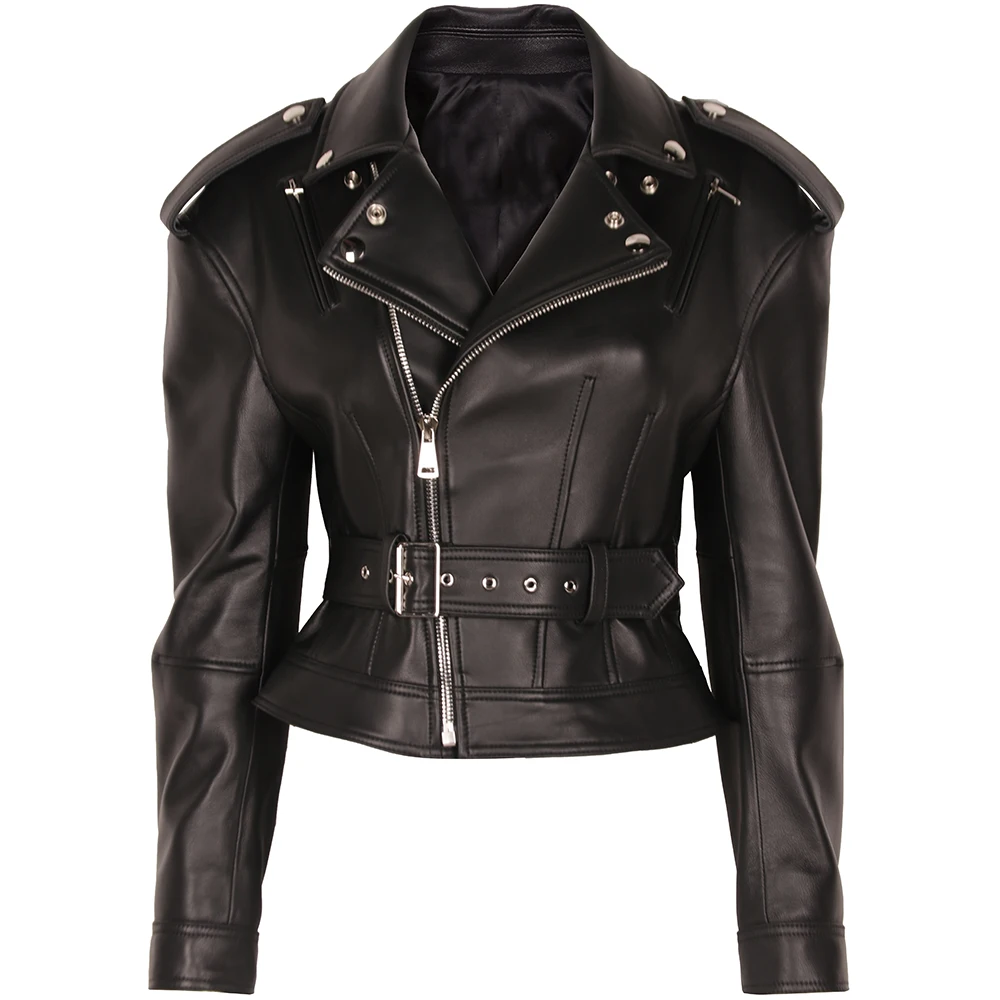 YOLOAgain Women's Real Leather Jacket Slim Sheepskin Biker Jacket Female Autumn 2024