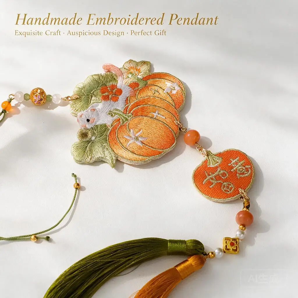 Exquisite Cartoon Double Sided Embroidered Pumpkin Mouse Tassel Pendant Hanfu Ma Mian Skirt Waist Hanging Chinese Style Charm