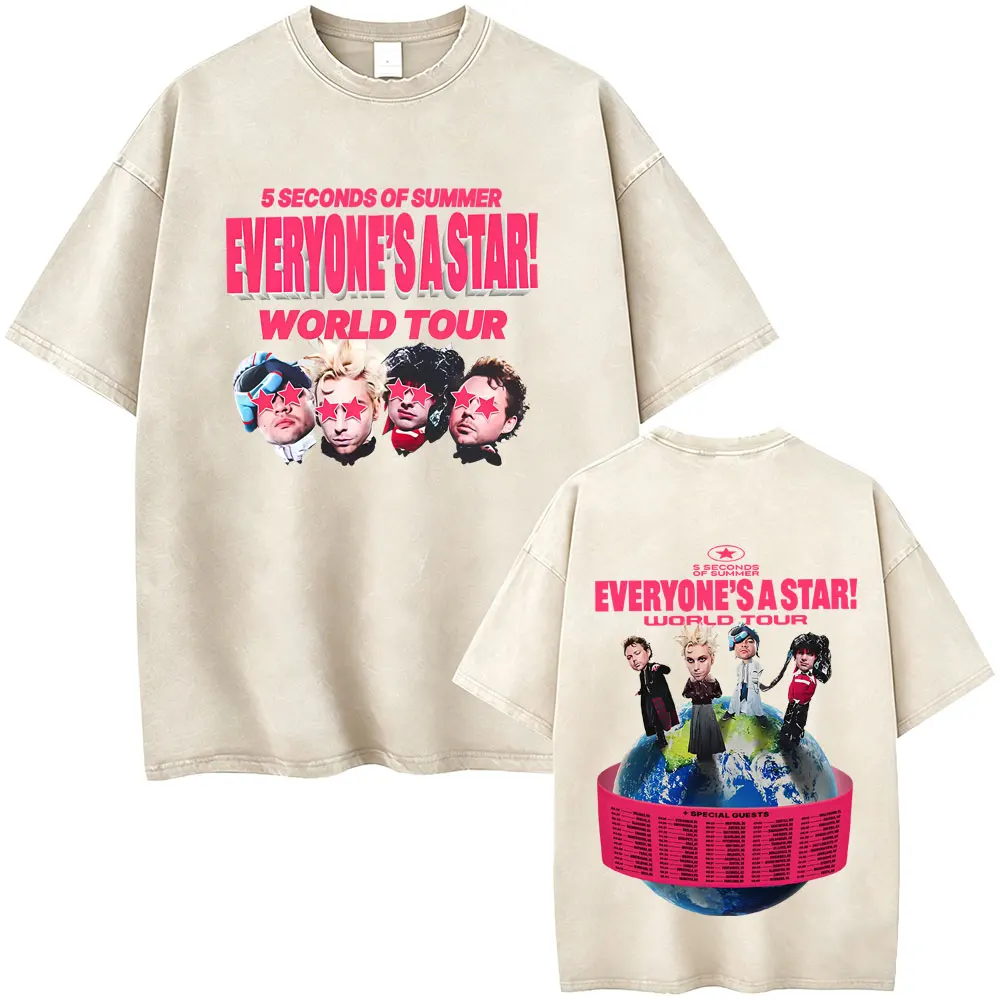 

Washed Vintage 5 Seconds of Summer Everyone's A Star World Tour T-shirt Men Women Pop Punk Rock Oversized T Shirts Streetwear