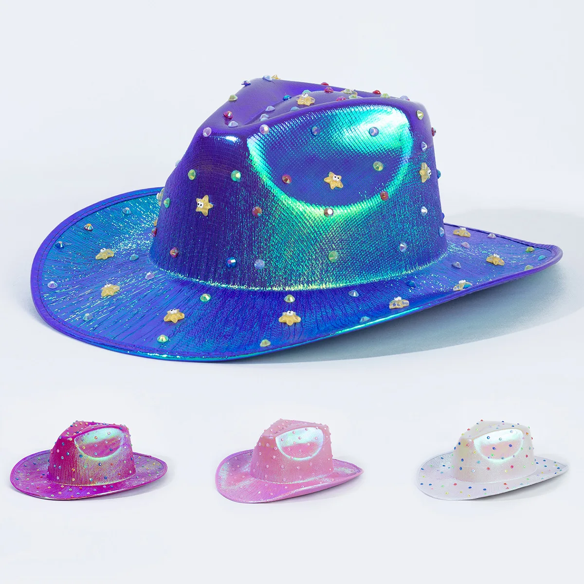 

Disco Luminous Cowboy Hat Shiny Holographic Space Cowboy Cowgirl Hat Men Women Western Party Hat Stage Performence Hat Jazz Cap