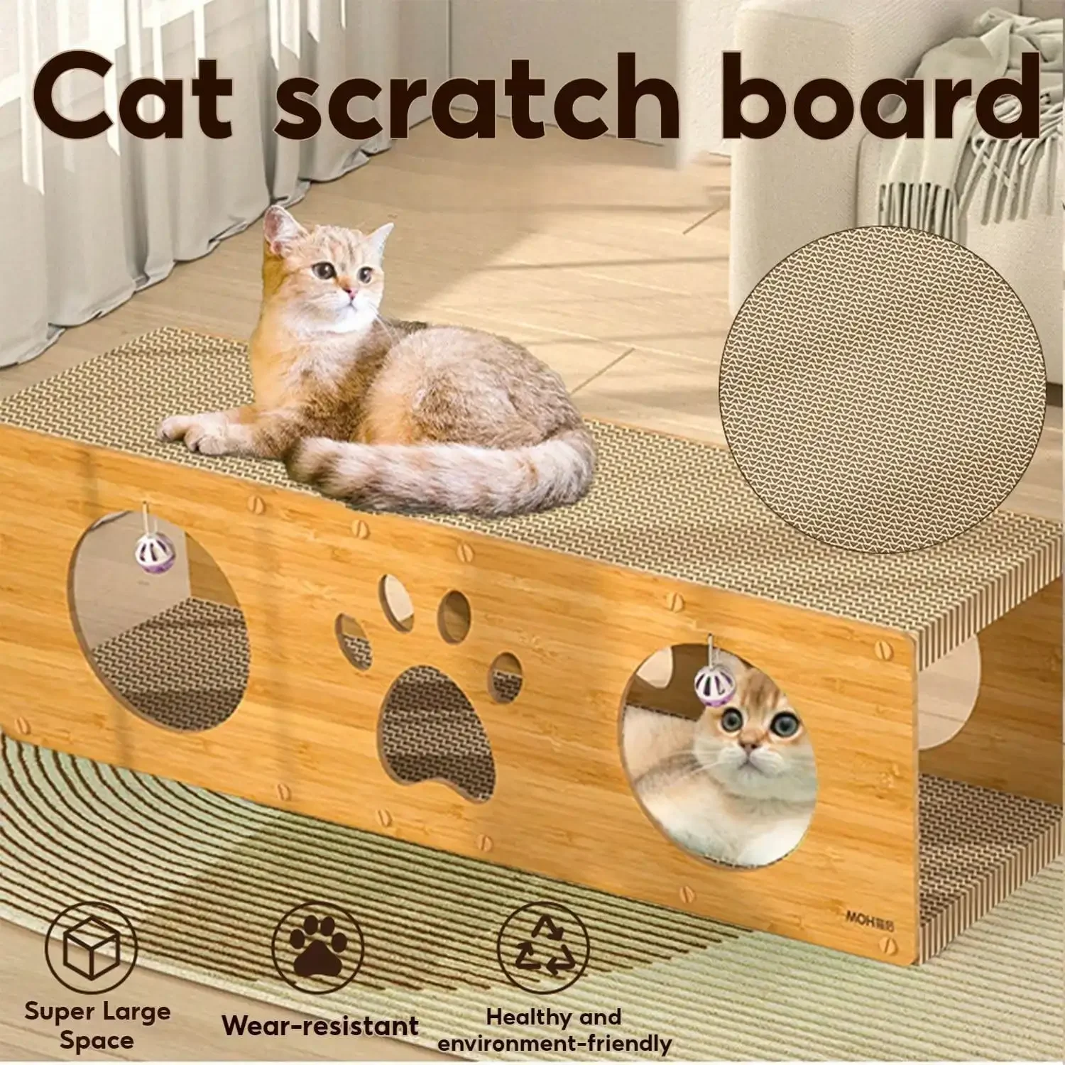 Cat Scratcher Lounge, Cardboard Cats House, Cat Scratching Post for Indoor Cats as Tunnel and Sofa