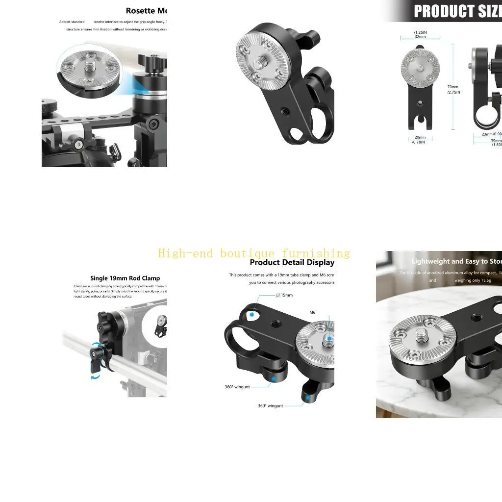 L9NB Studio Camera Support Clamp for 19mm Rod Aluminum Single Hole Mount with Rosette Plate Thread Bracket