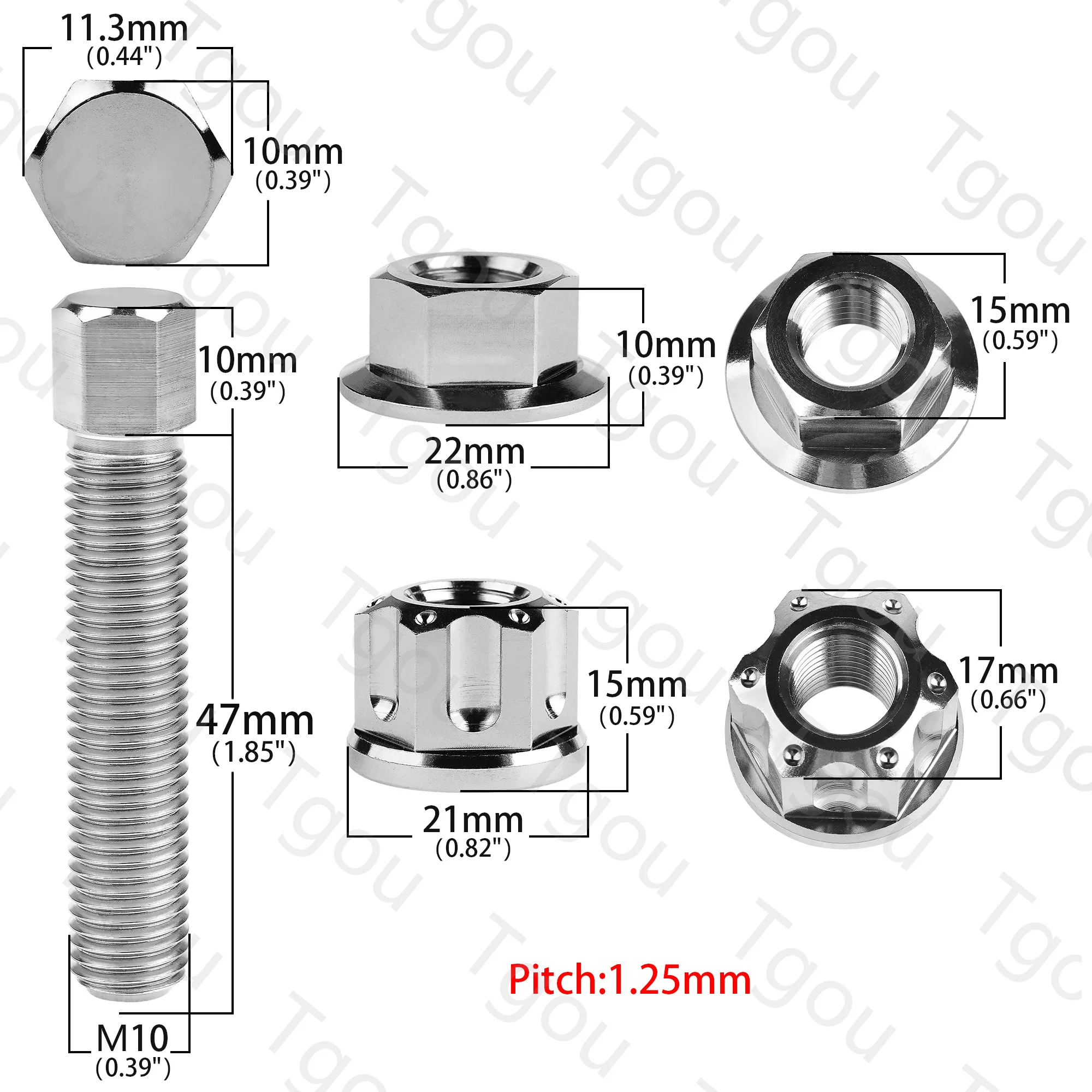 Tgou Titanium Bolts M8/M10x47mm Hexagonal Head Screw And Flange Nut Pitch 1.25mm Motorcycle Chain Tensioner Parts